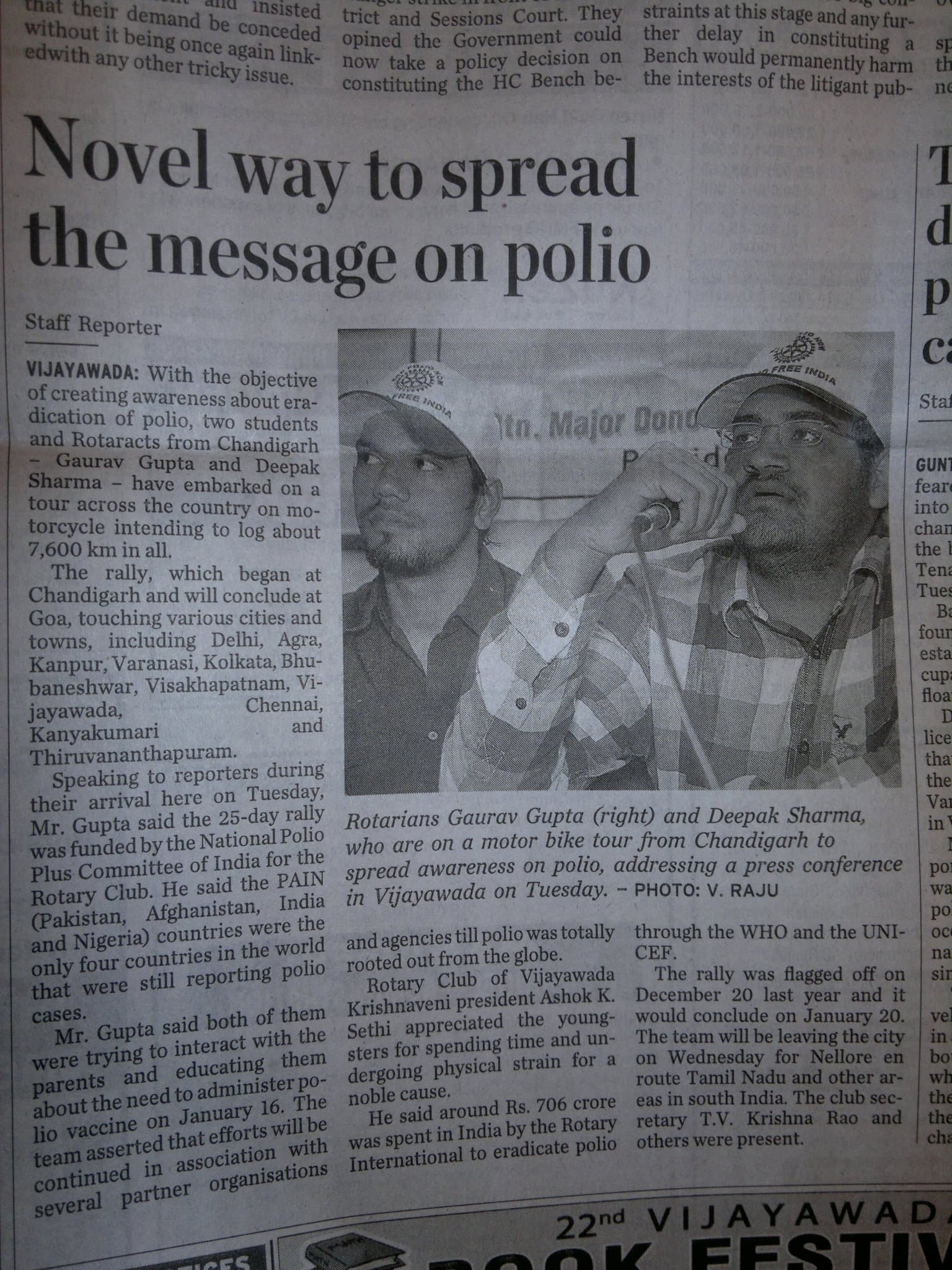 Newspaper article covering the ride